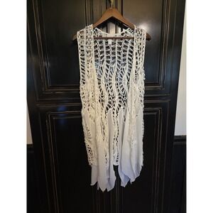 Chico's 2,  CROCHET,  BOHO,FRINGE DRAPE VEST, FESTIVAL,  BEACH